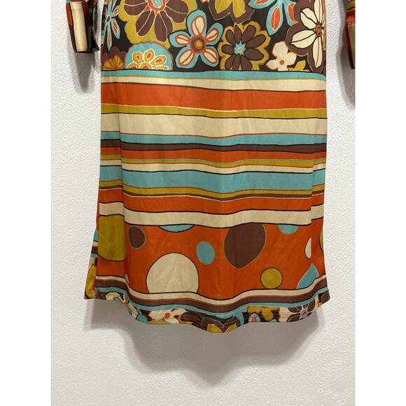 VTG 90s Does 70s daModa Boho Hippie Stripe Floral Shirt Dress S Brown Crunchy - Picture 6 of 14